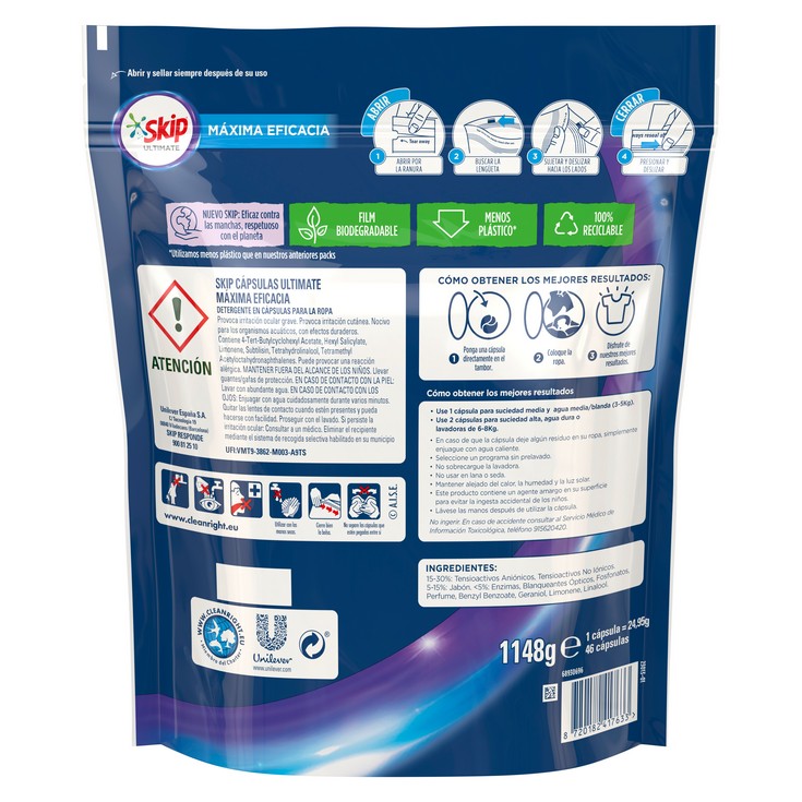 Detergente cápsulas máxima eficacia - Skip - 46 lavados