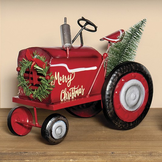Tractor de metal Navidad con árbol